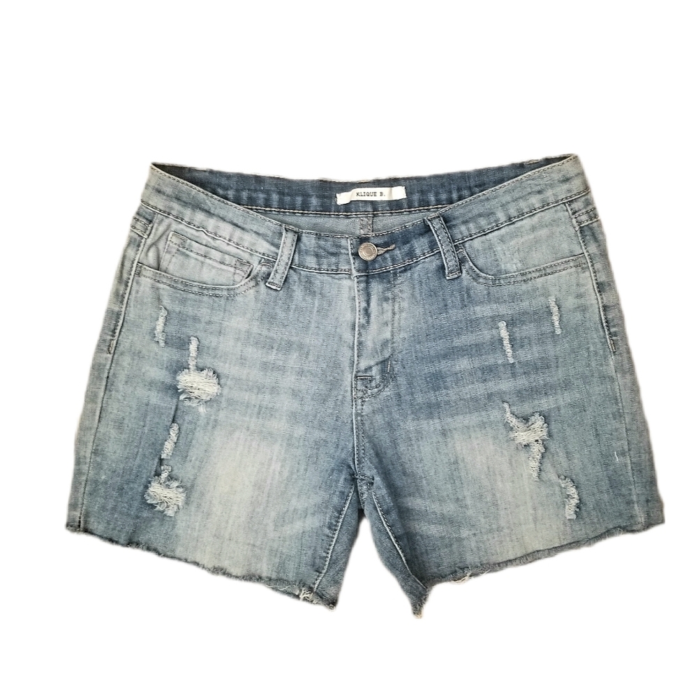 Klique B. Light-Medium Wash Distressed Denim Shorts